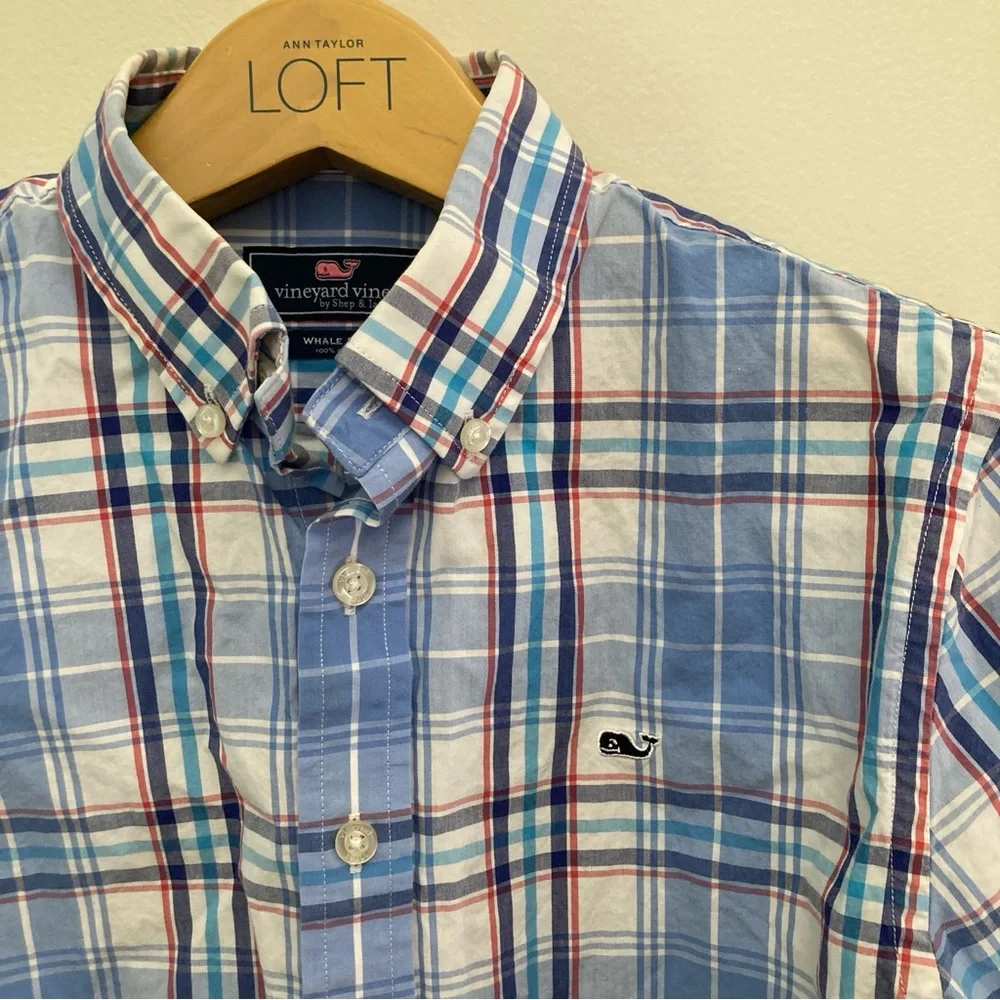 Vineyard Vines Whale Shirt Blue and Red Plaid